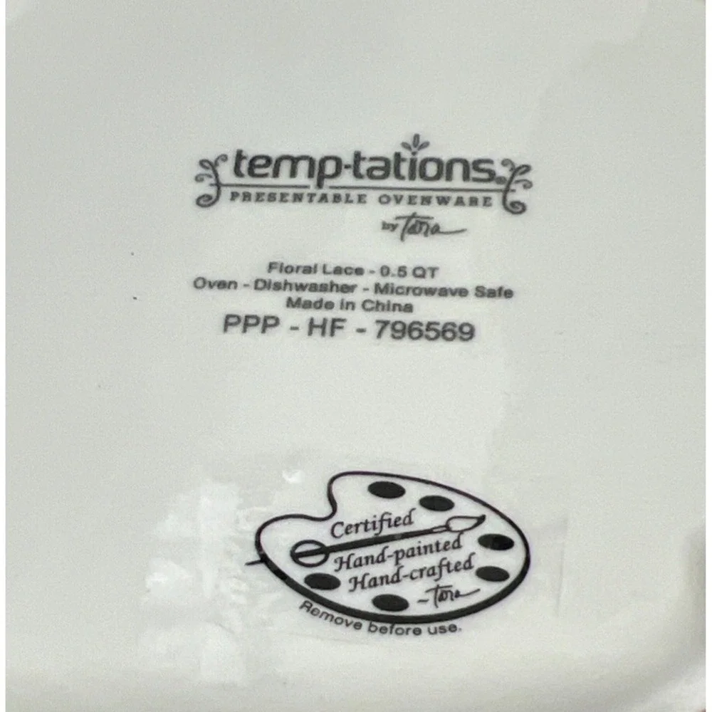 TEMPTATIONS FLORAL LACE‎ .5 Qt. ROUND Scalloped Edge BAKING DISH W/ Rack 796569
